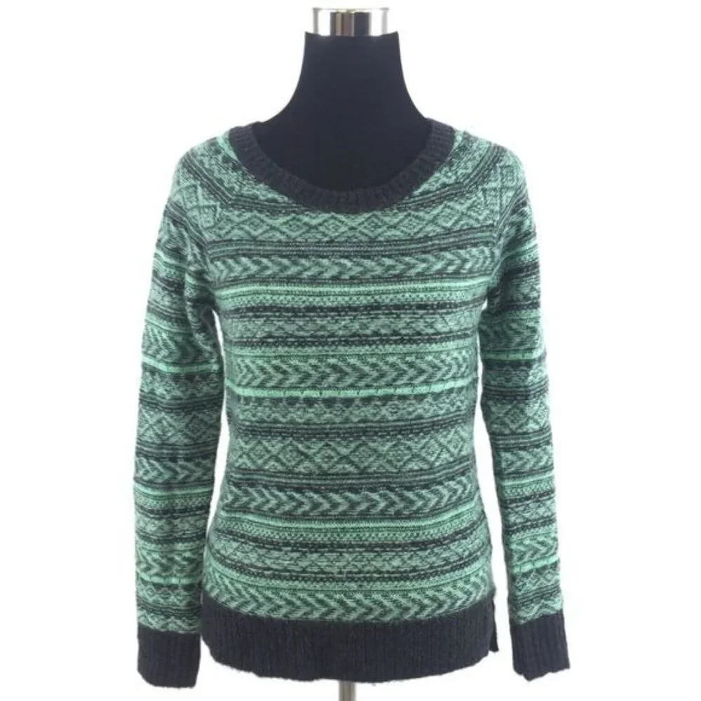 Vintage NWT American Eagle Outfitters Fair Isle Crew Neck Mint Green & Gray Cozy - Picture 2 of 7